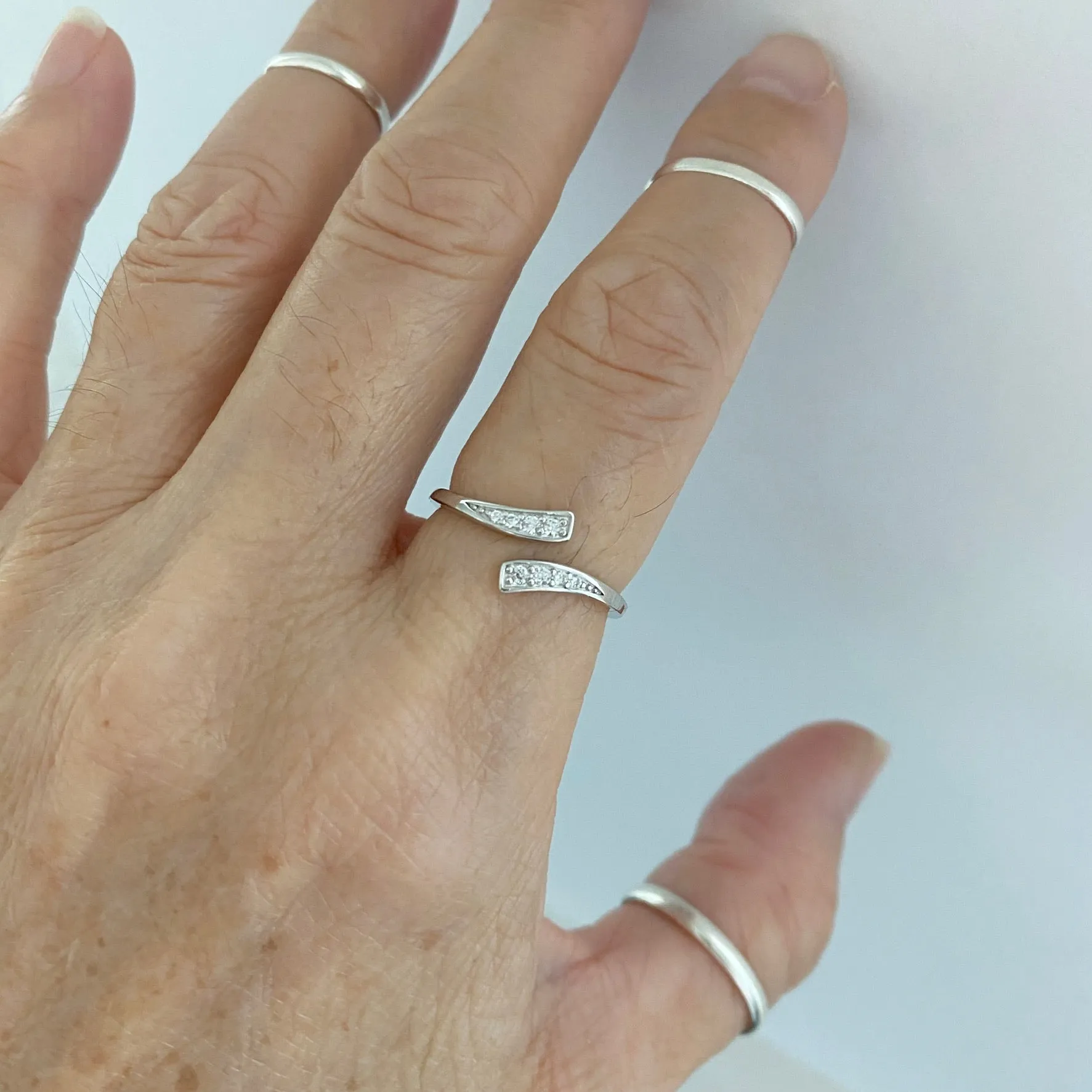 Sterling Silver Wraparound CZ Ring, Boho Ring, Silver Ring, Simple Ring
