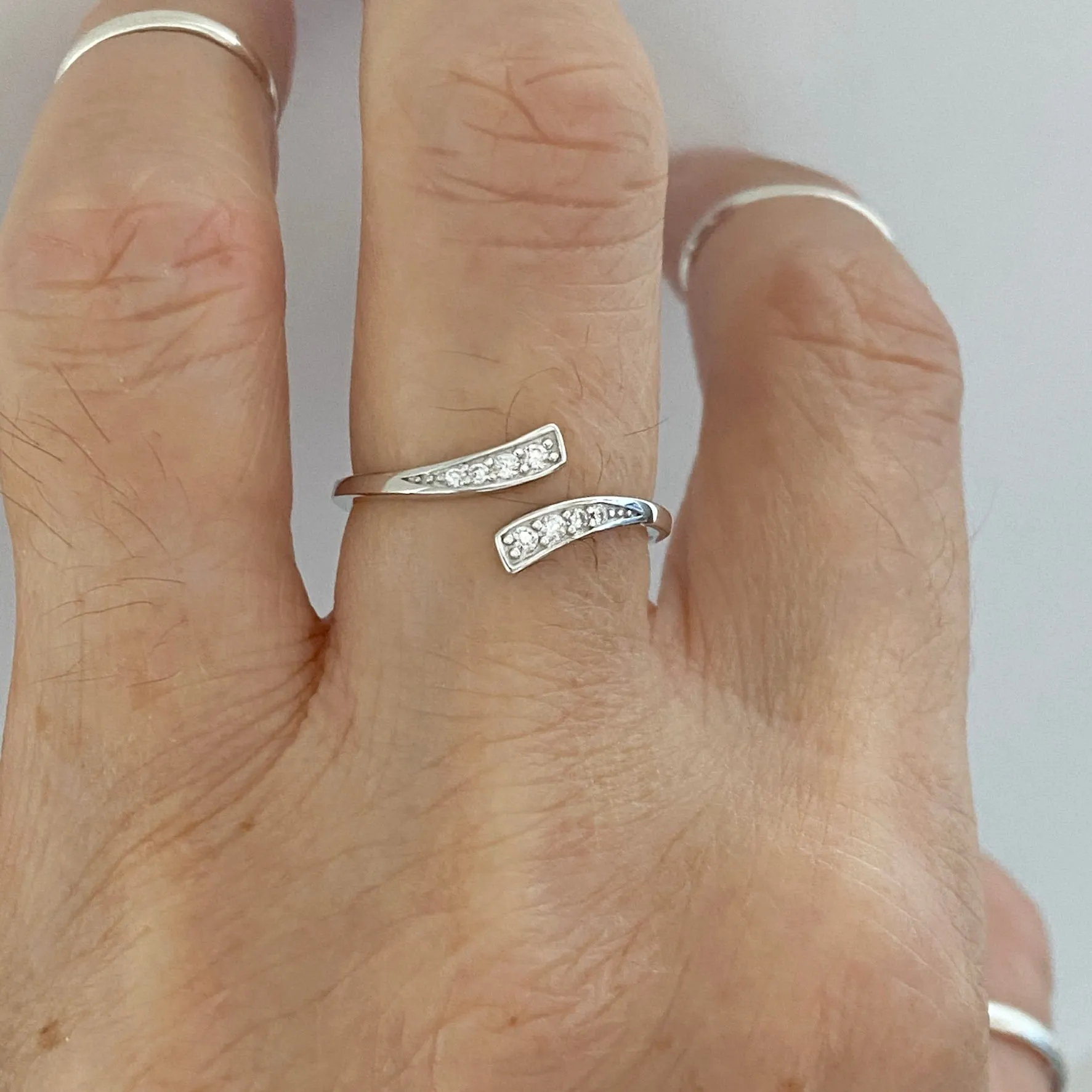 Sterling Silver Wraparound CZ Ring, Boho Ring, Silver Ring, Simple Ring