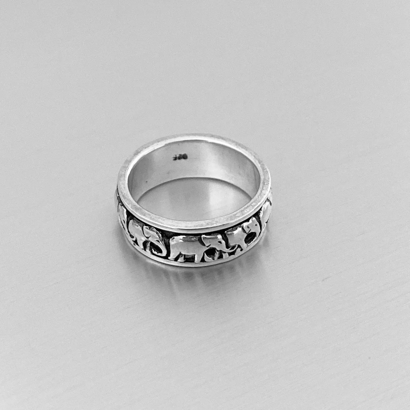 Sterling Sterling Marching Herd of Elephants Ring, Spinner Ring, Silver Ring, Good Luck Ring