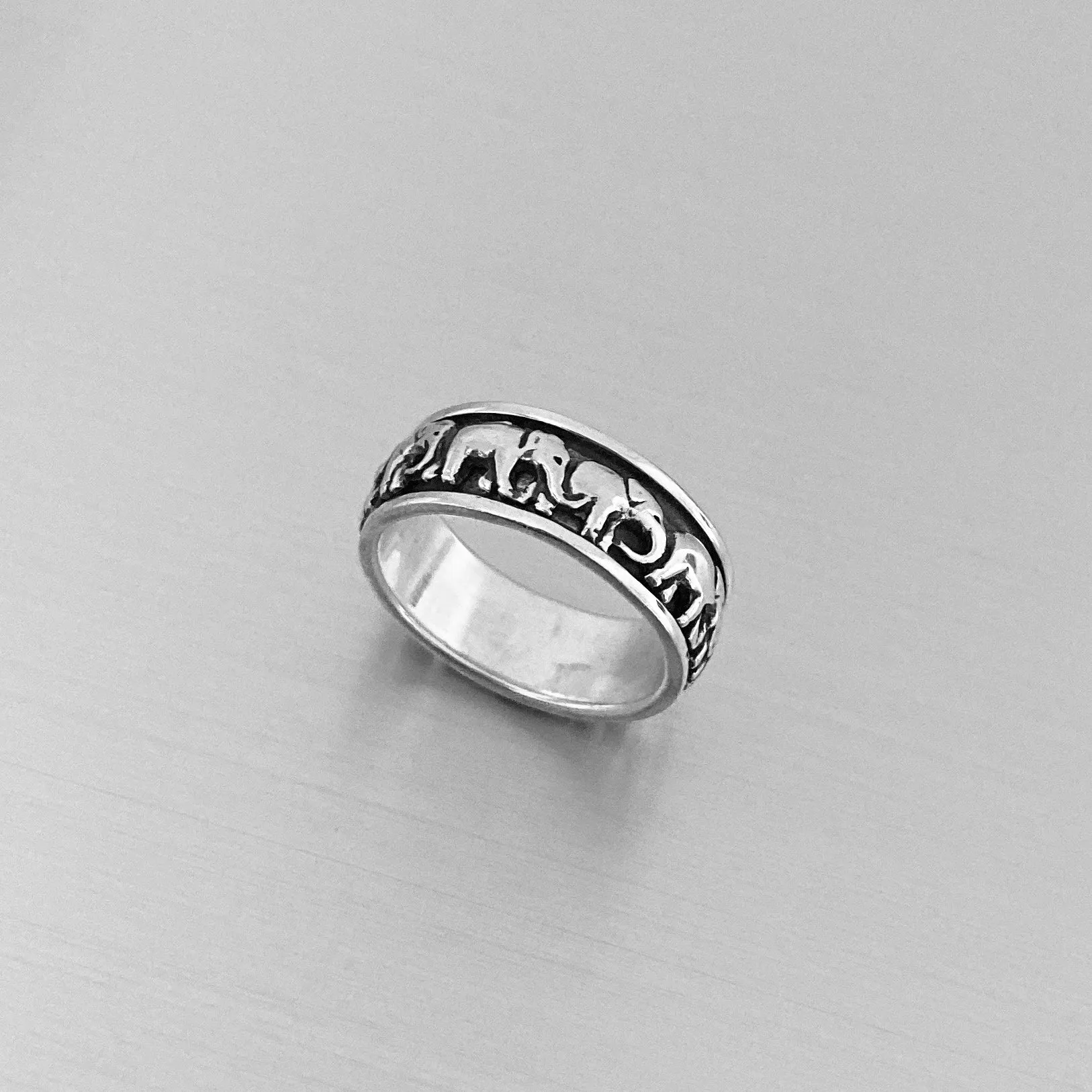 Sterling Sterling Marching Herd of Elephants Ring, Spinner Ring, Silver Ring, Good Luck Ring