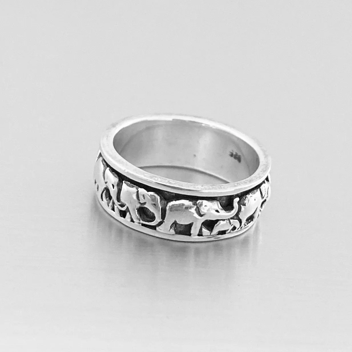 Sterling Sterling Marching Herd of Elephants Ring, Spinner Ring, Silver Ring, Good Luck Ring
