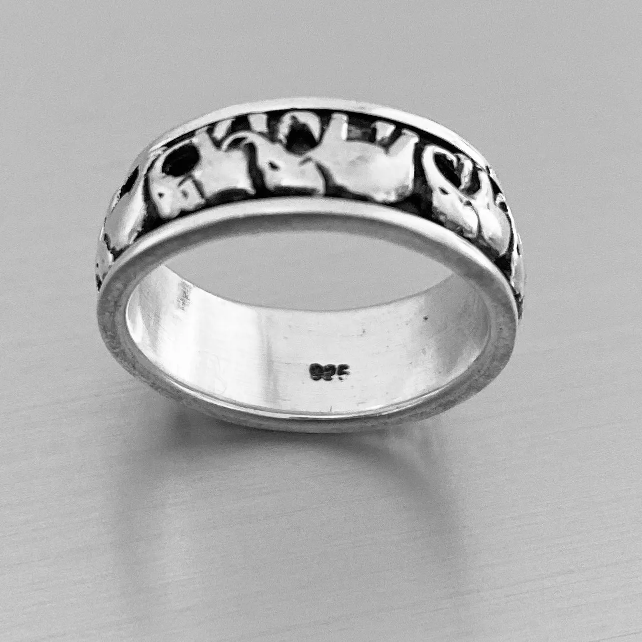 Sterling Sterling Marching Herd of Elephants Ring, Spinner Ring, Silver Ring, Good Luck Ring