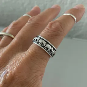 Sterling Sterling Marching Herd of Elephants Ring, Spinner Ring, Silver Ring, Good Luck Ring