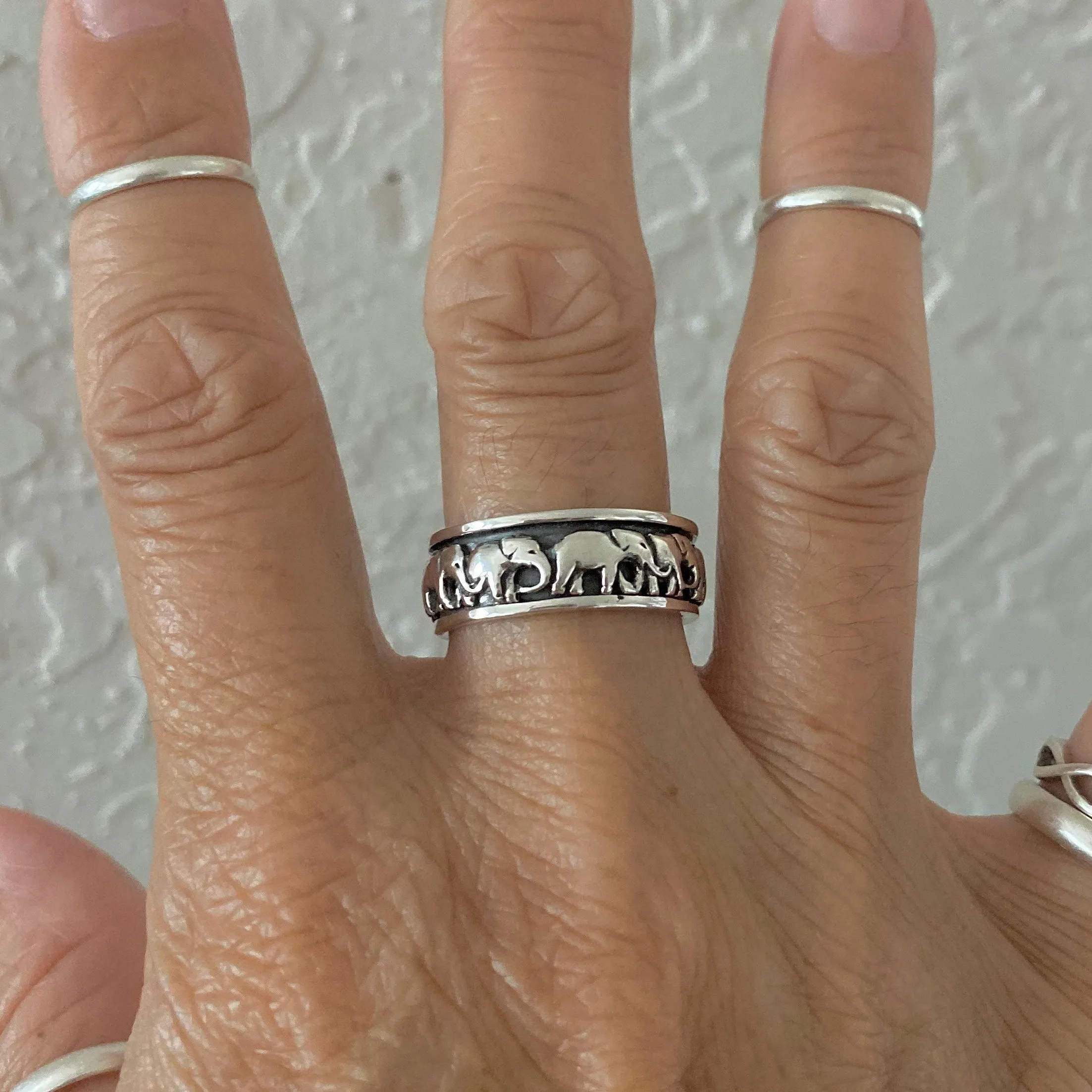 Sterling Sterling Marching Herd of Elephants Ring, Spinner Ring, Silver Ring, Good Luck Ring