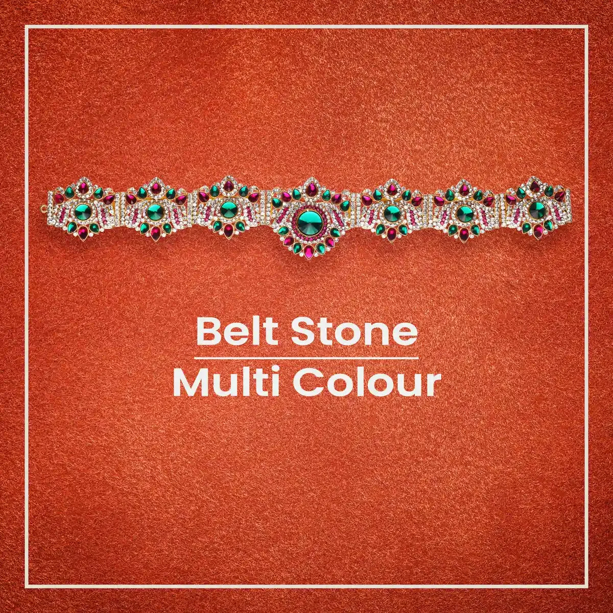 Stone Belt - 2.6 x 16 Inch | Waist Belt/ Hip Belt/ God Ornament/ Multicolour Stone Jewellery for Deity
