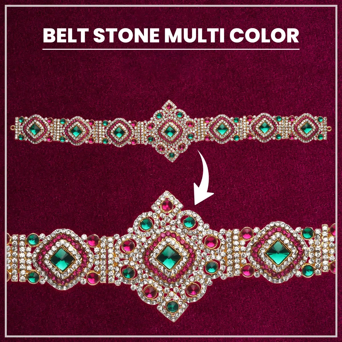 Stone Belt - 3 x 15 Inch | Waist Belt/ Hip Belt/ God Ornament/ Multicolour Stone Jewellery for Deity