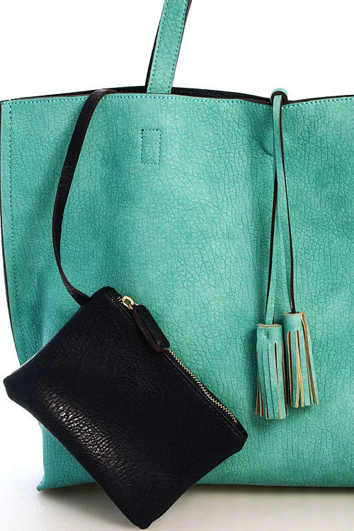Street Level Reversible Tote Mint/Navy