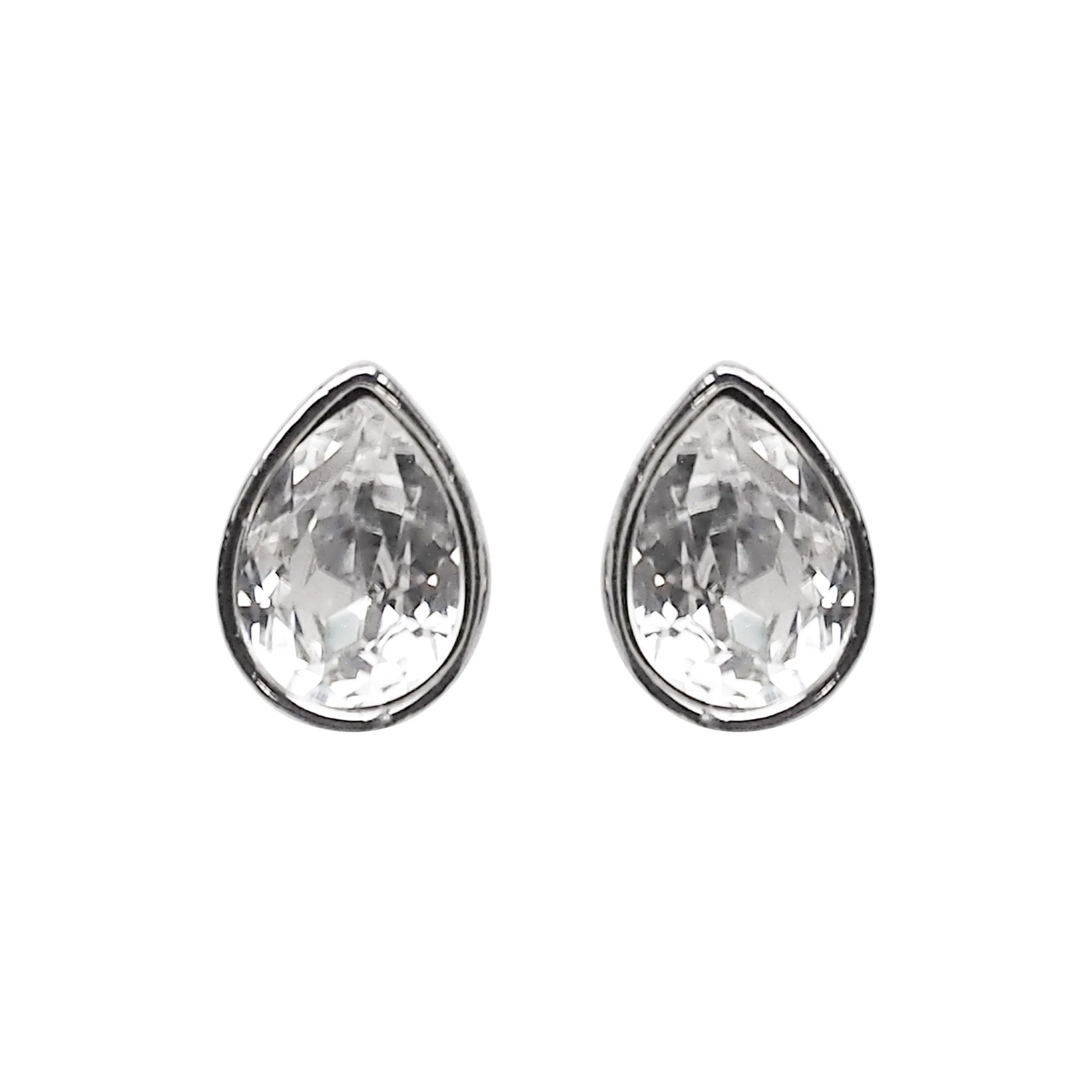 Teardrop Cubic Zirconia Crystal Invisible Clip On Stud Earrings (Silver tone)