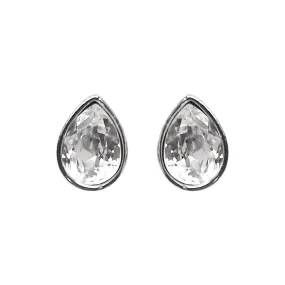 Teardrop Cubic Zirconia Crystal Invisible Clip On Stud Earrings (Silver tone)