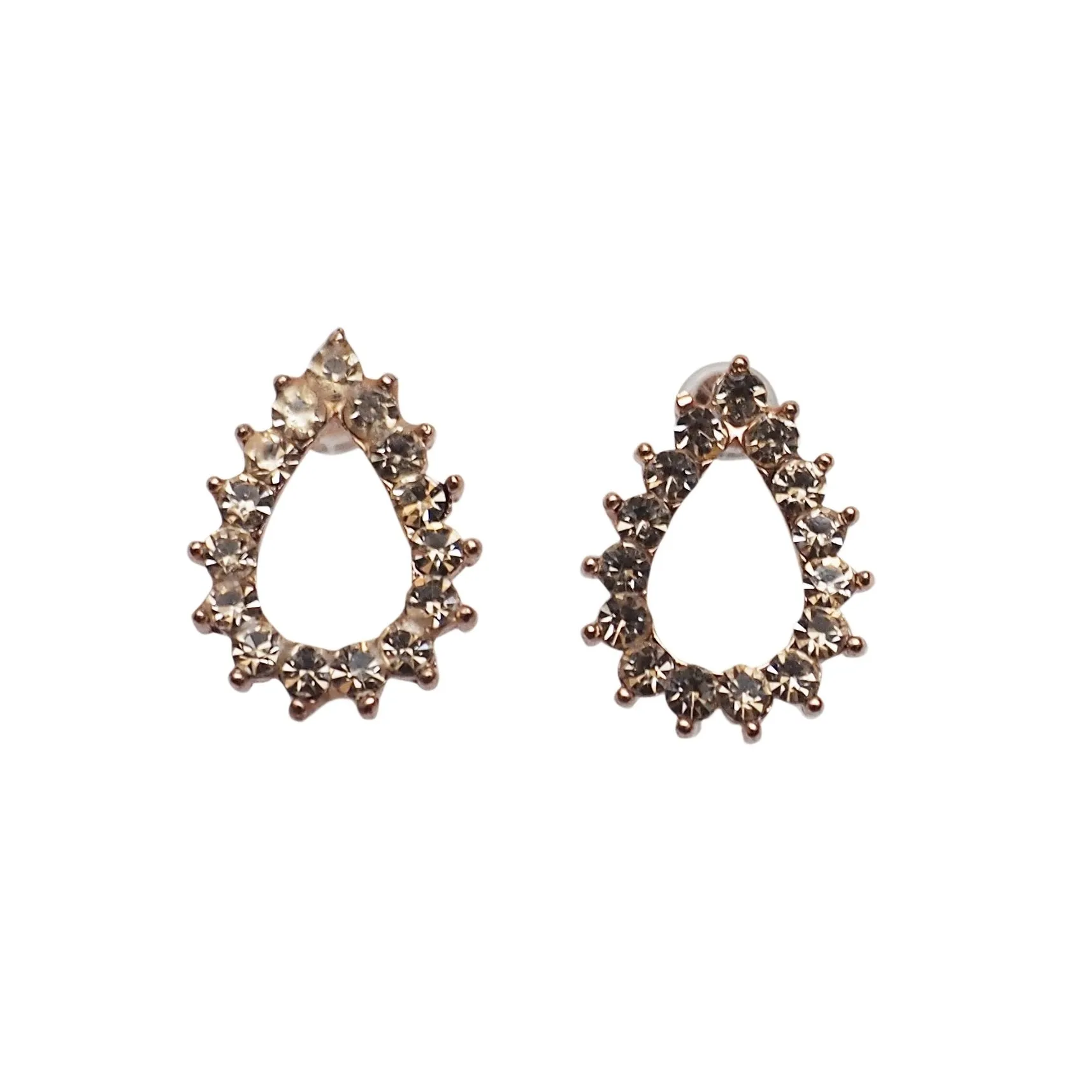 Teardrop Rhinestone Crystal Invisible Clip On Stud Earrings ( Rose gold tone )