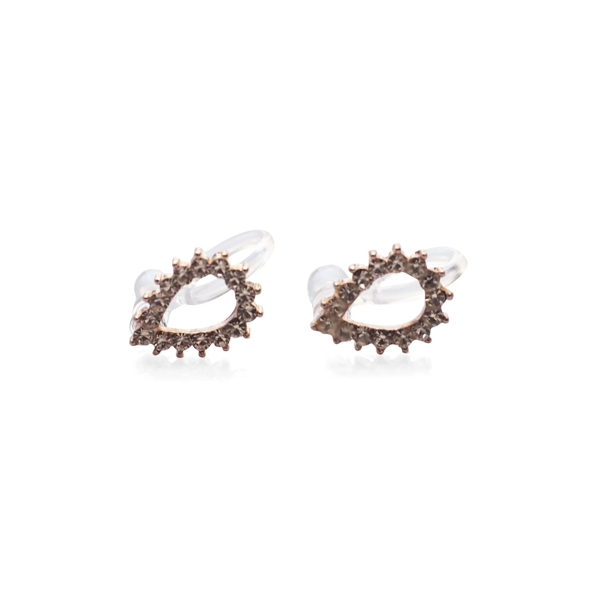 Teardrop Rhinestone Crystal Invisible Clip On Stud Earrings ( Rose gold tone )