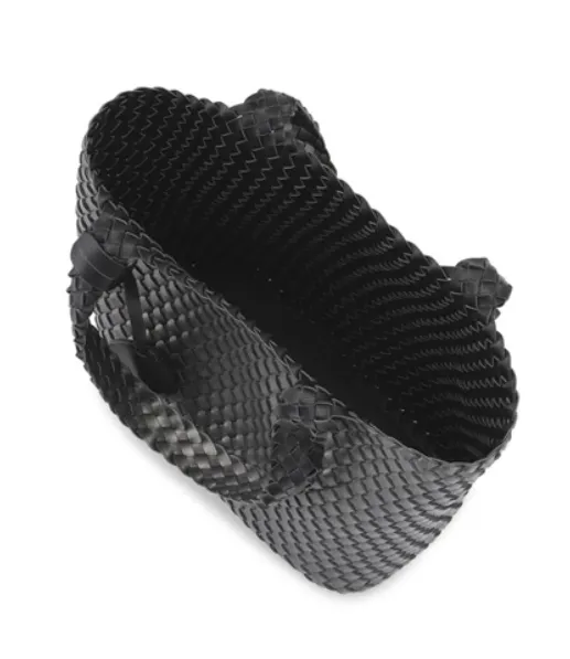 The Reversible Woven Tote in Black & Gunmetal