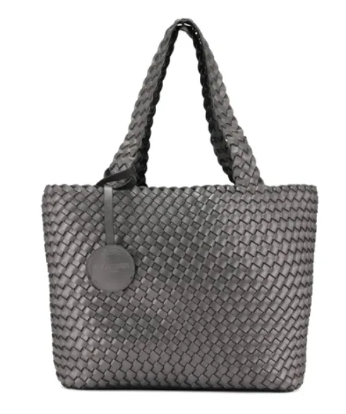 The Reversible Woven Tote in Black & Gunmetal