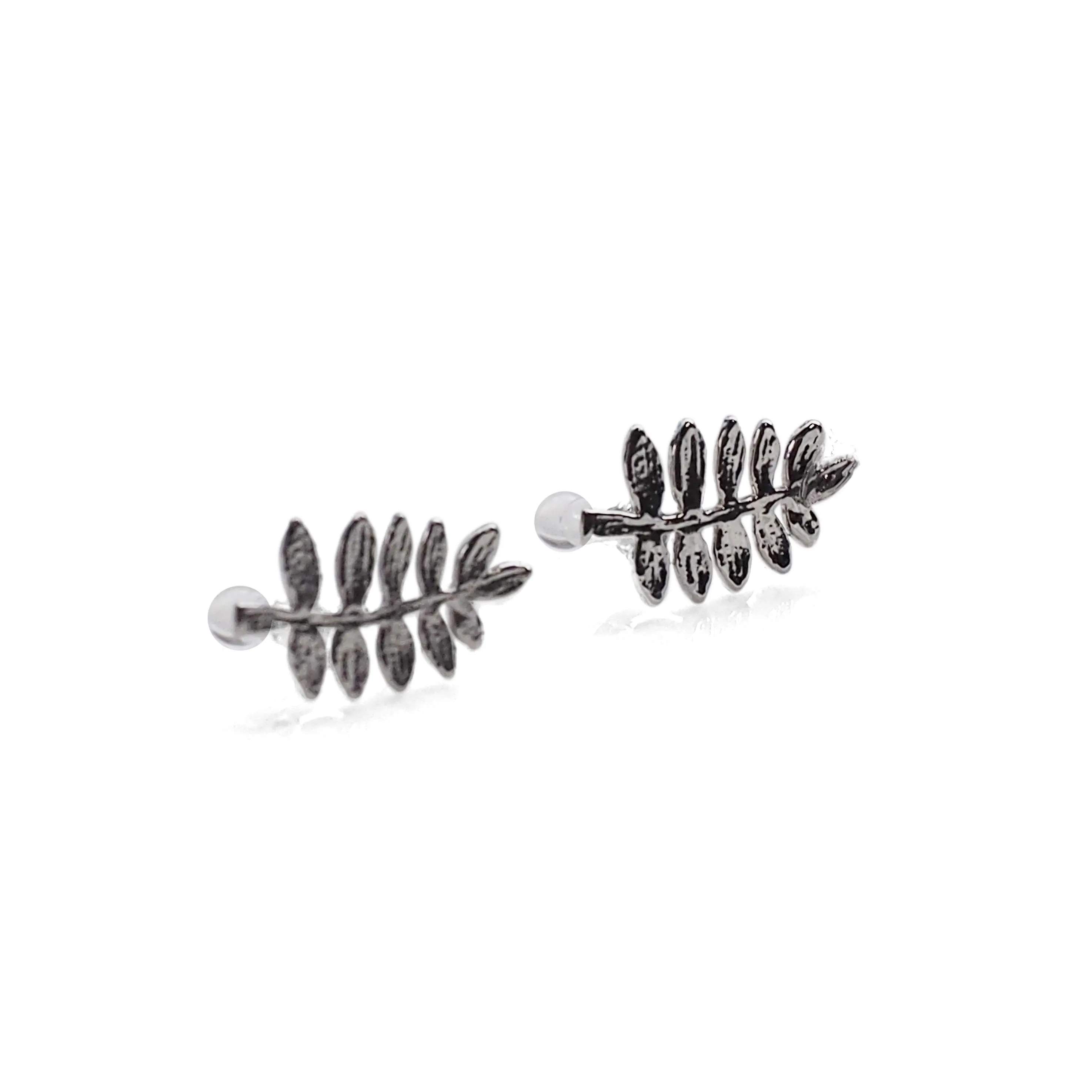 Tiny Leaf Invisible clip on stud earrings ( Silver tone )
