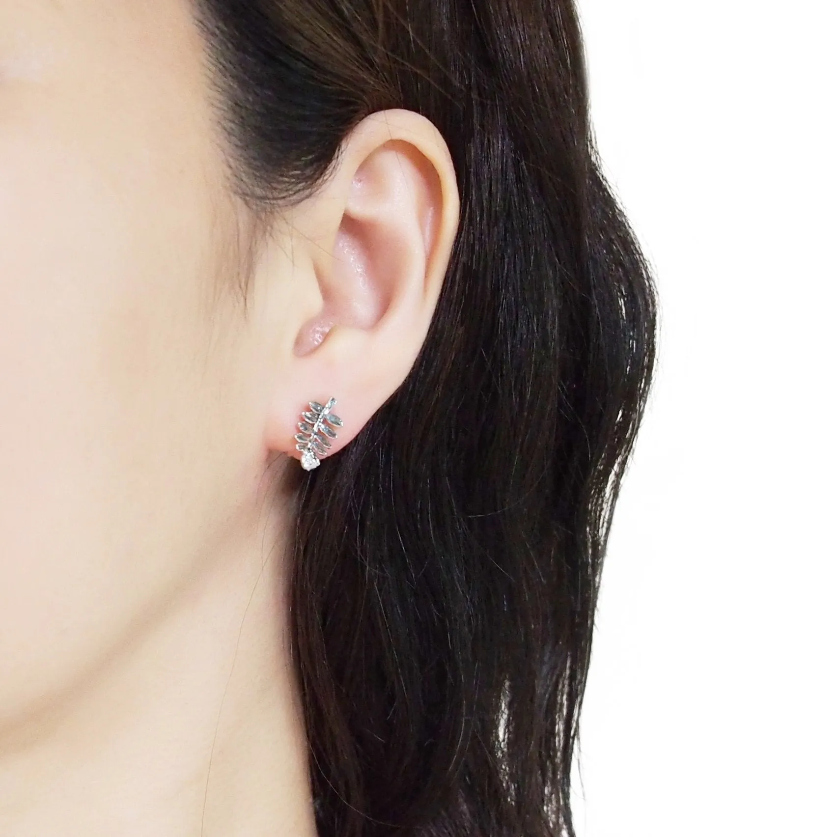 Tiny Leaf Invisible clip on stud earrings ( Silver tone )