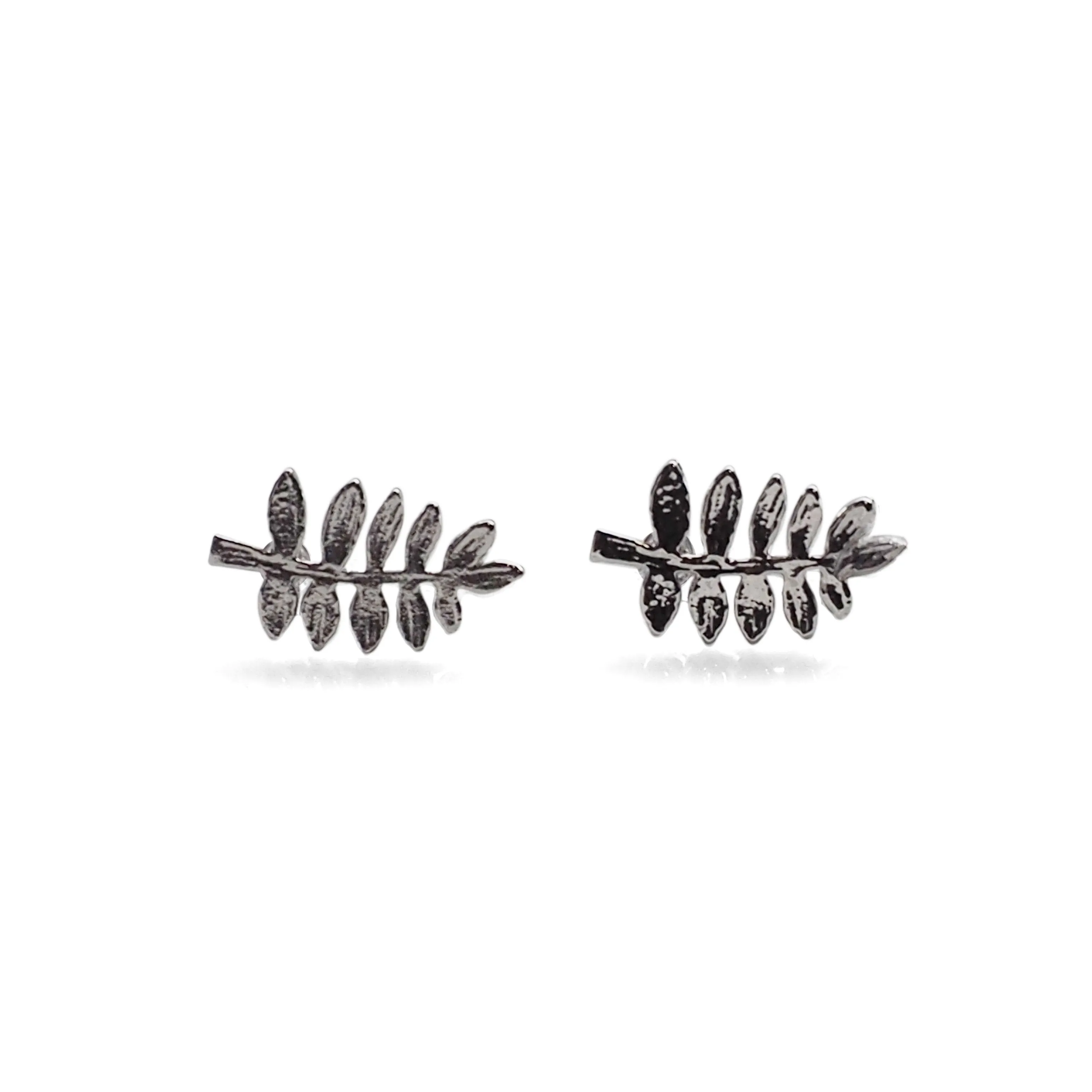 Tiny Leaf Invisible clip on stud earrings ( Silver tone )