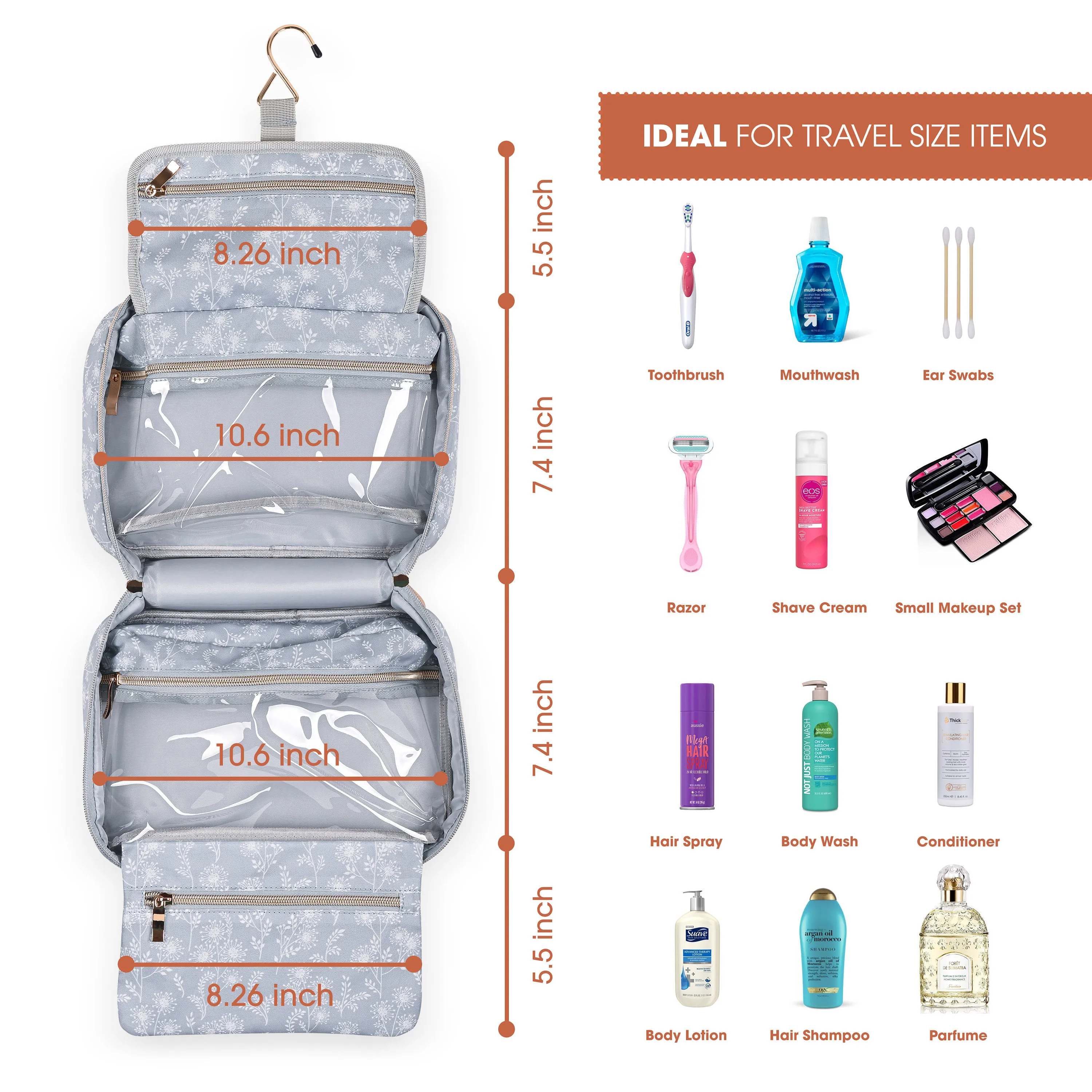 Toiletry Bag Travel Bag with Hanging Hook - Make up Cosmetic Bag - Travel Organizer for Travel Accessories - Gift for wife - Gift for mom