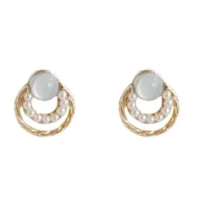 Translucent White Crystal Rhinestone Pearl Circle Invisible Clip On Earrings