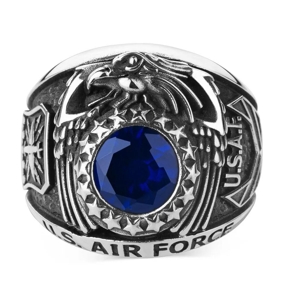 US Air Force Military Ring, USAF Blue Zircon Gemstone Ring