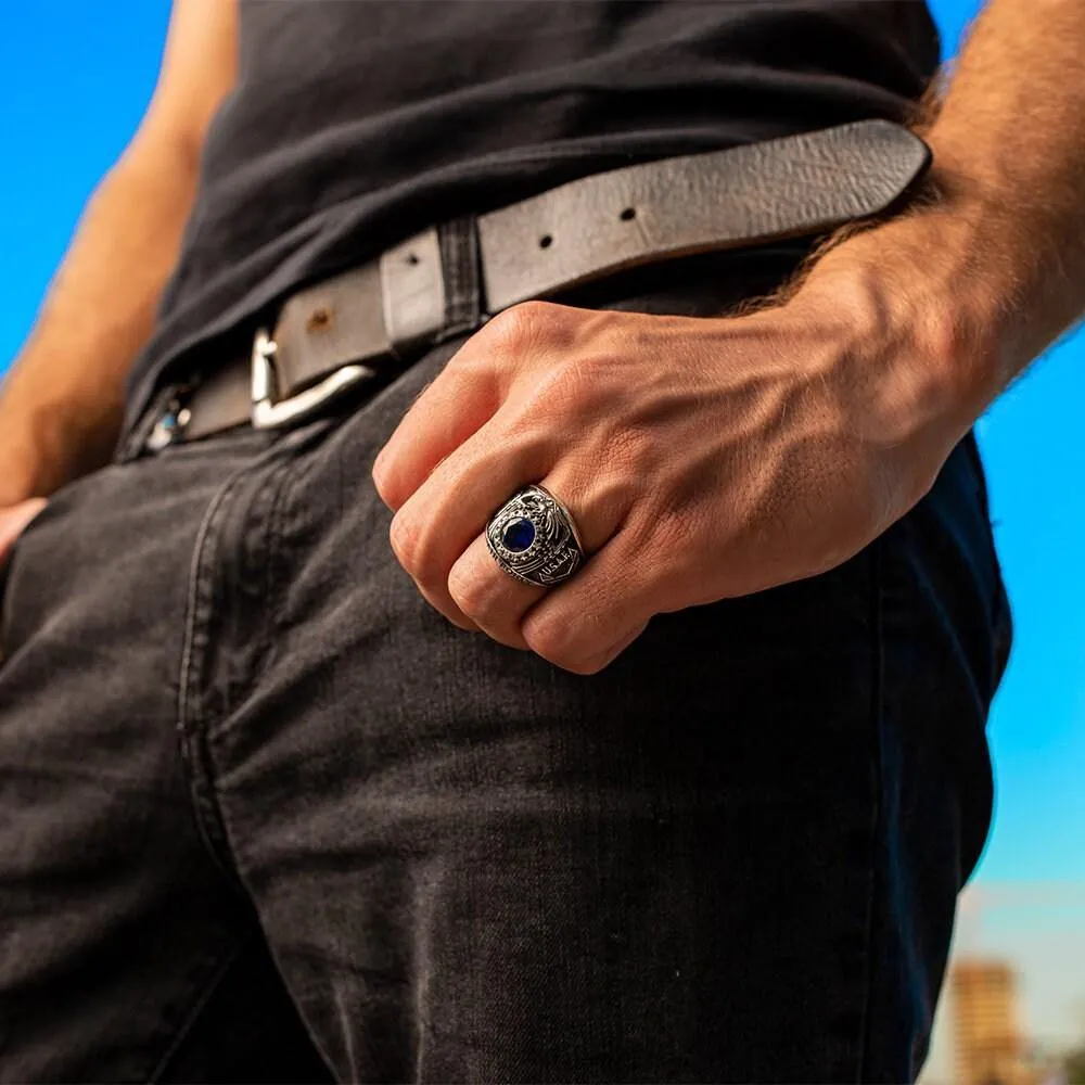 US Air Force Military Ring, USAF Blue Zircon Gemstone Ring