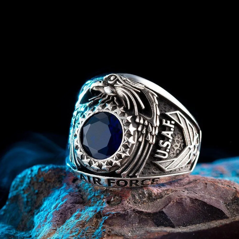 US Air Force Military Ring, USAF Blue Zircon Gemstone Ring