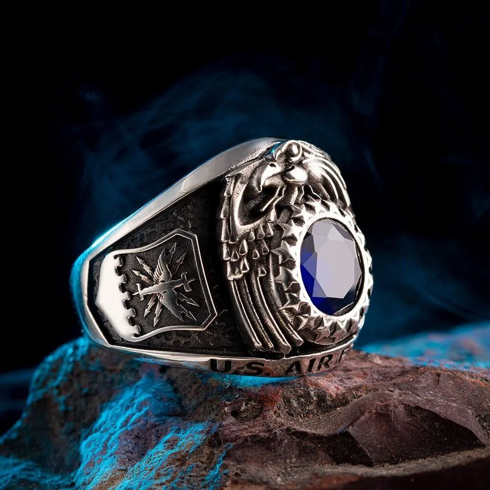 US Air Force Military Ring, USAF Blue Zircon Gemstone Ring