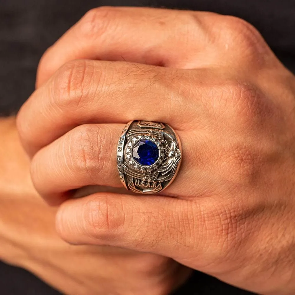 US Air Force Military Ring, USAF Blue Zircon Gemstone Ring