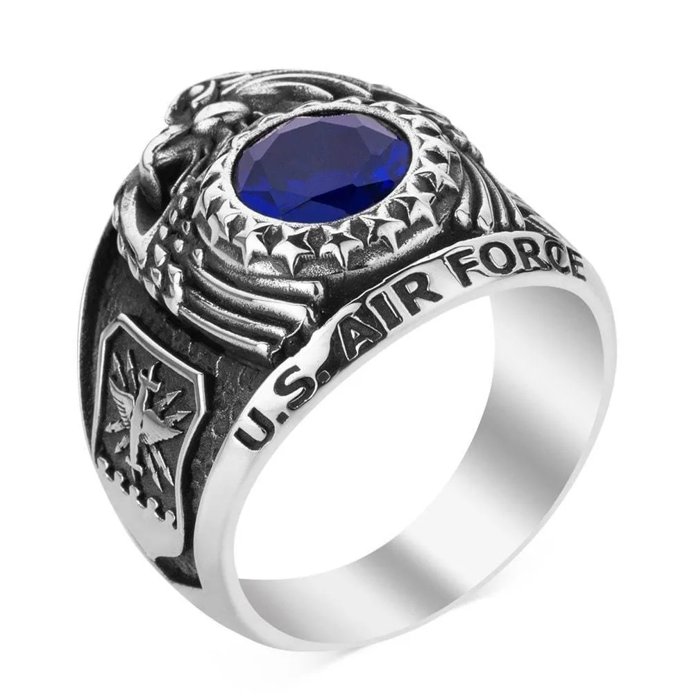 US Air Force Military Ring, USAF Blue Zircon Gemstone Ring