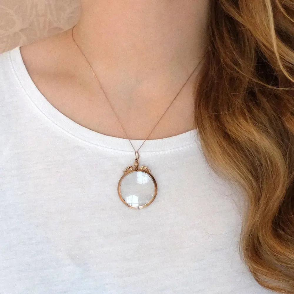 Vintage 1980's 9ct Rose Gold Glass Locket Pendant Necklace