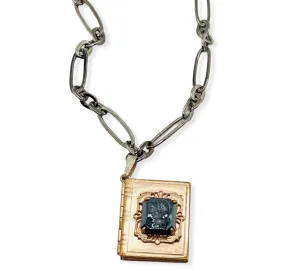 Vintage Black Cameo Intaglio Book Locket Necklace