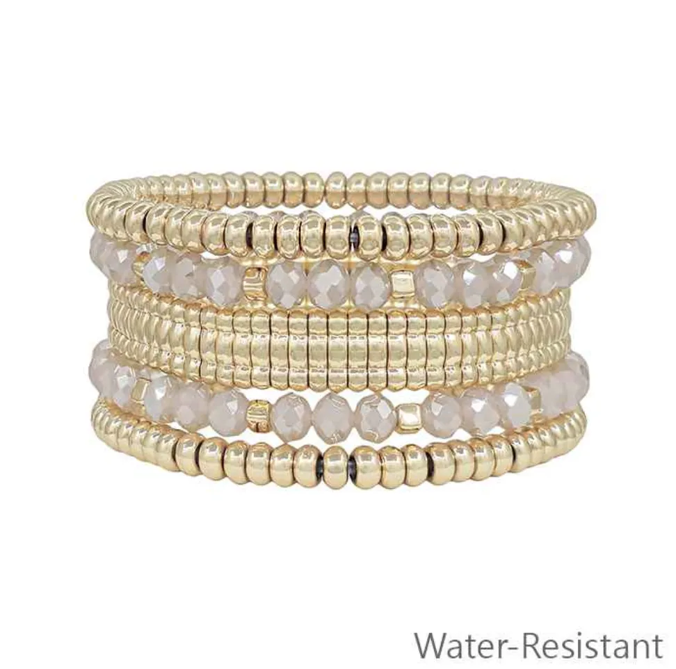 Water Resistant Set of 5 Crystal and Beaded Bracelets