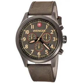 Wenger 0543.103 Men's Terragraph Grey Dial Gunmetal IP Grey Leather Strap Chronograph Watch