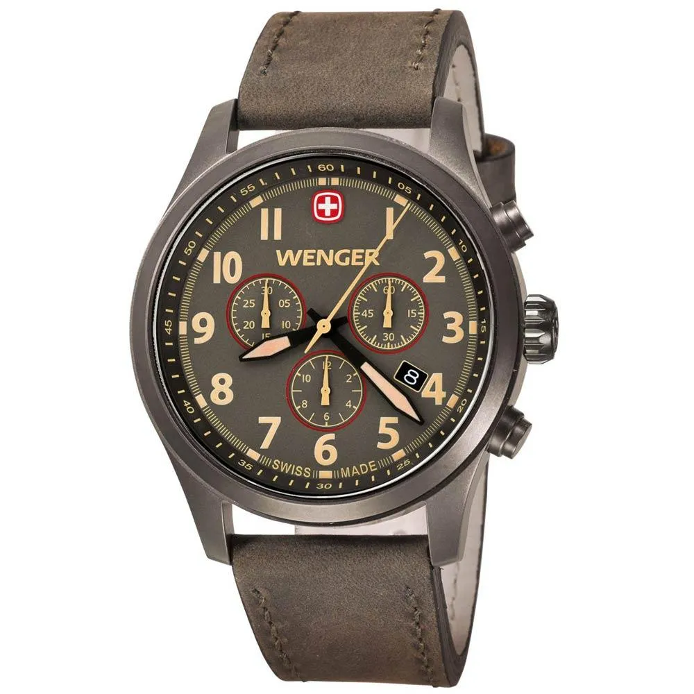 Wenger 0543.103 Men's Terragraph Grey Dial Gunmetal IP Grey Leather Strap Chronograph Watch