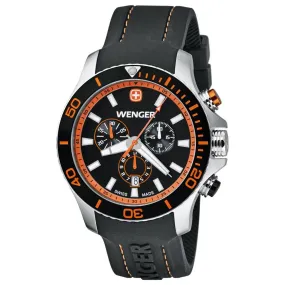 Wenger 0643.104 Men's Sea Force Black & Orange Dial Black Rubber Strap Chronograph Dive Watch