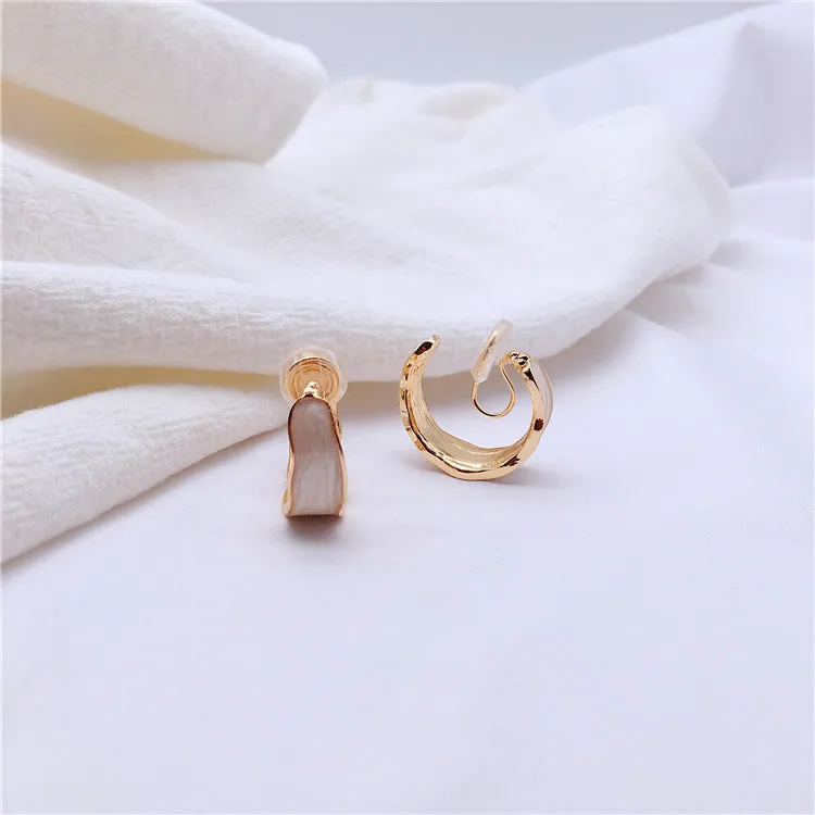White Enamel Spiral Clip On Hoop Earrings