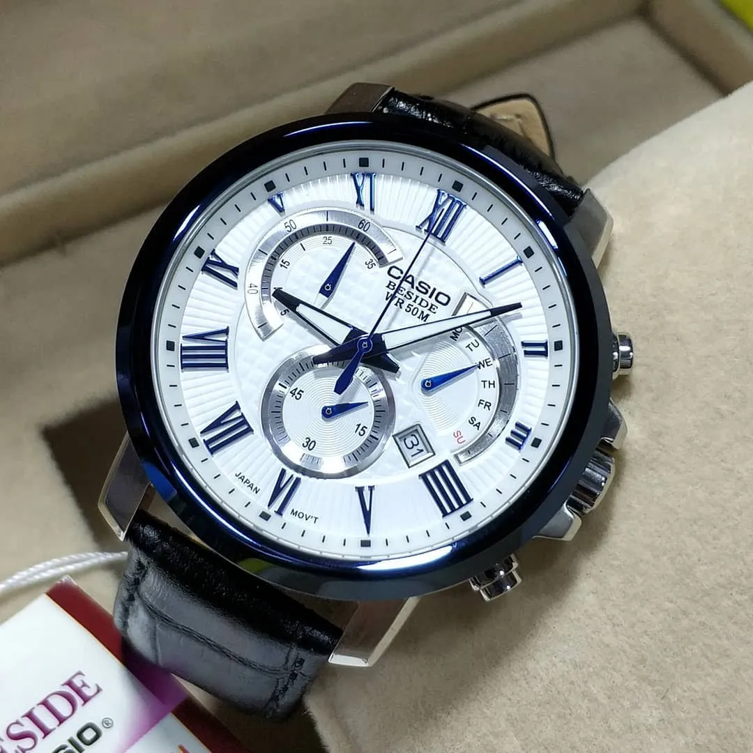 WW0101 Casio Beside Chronograph Date Leather Belt Watch BEM-520BUL-7A1VDF
