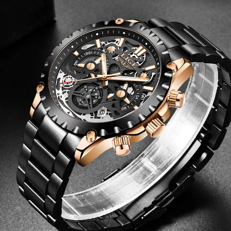 WW1750 Lige Chronograph Stainless Steel Black Chain Watch 8950