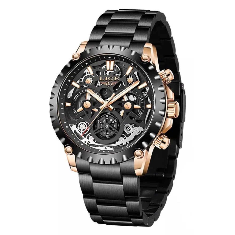 WW1750 Lige Chronograph Stainless Steel Black Chain Watch 8950