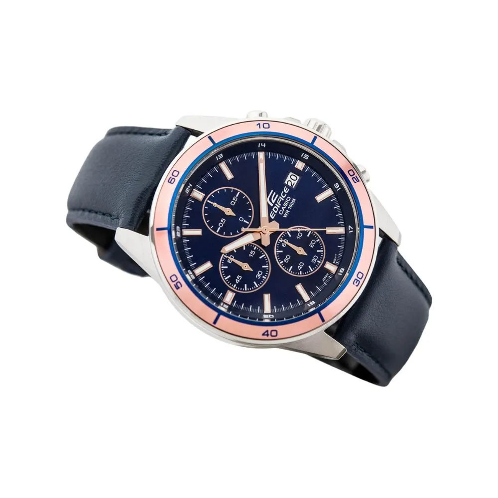 WW2028 Casio Edifice Chronograph Stainless Steel Leather Belt Watch EFR-526L-2AVUDF