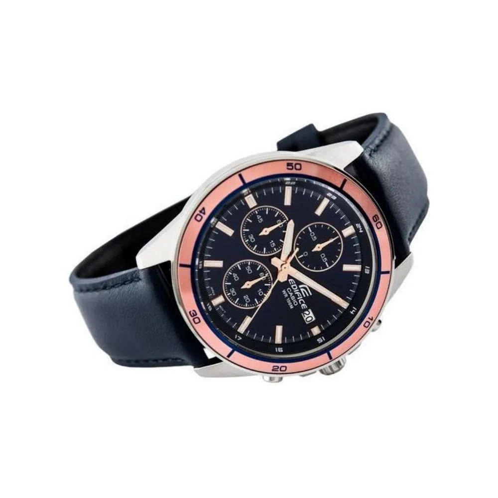 WW2028 Casio Edifice Chronograph Stainless Steel Leather Belt Watch EFR-526L-2AVUDF
