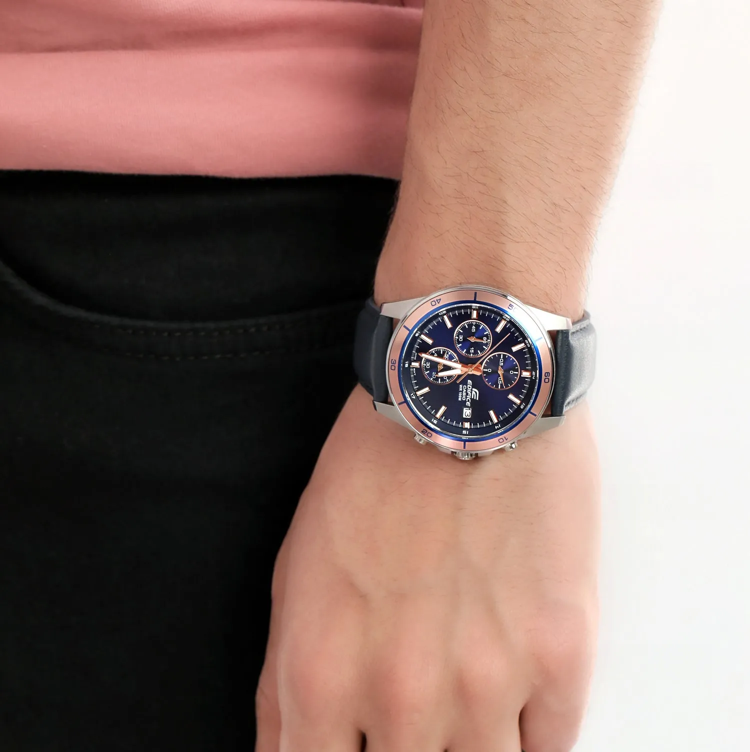 WW2028 Casio Edifice Chronograph Stainless Steel Leather Belt Watch EFR-526L-2AVUDF