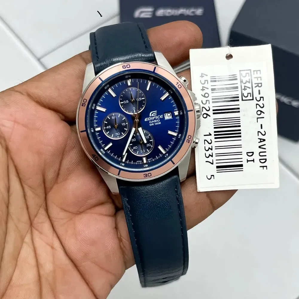 WW2028 Casio Edifice Chronograph Stainless Steel Leather Belt Watch EFR-526L-2AVUDF