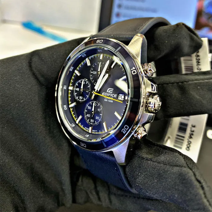 WW2029 Casio Edifice Chronograph Stainless Steel Leather Belt Watch EFR-526L-2CVUDF