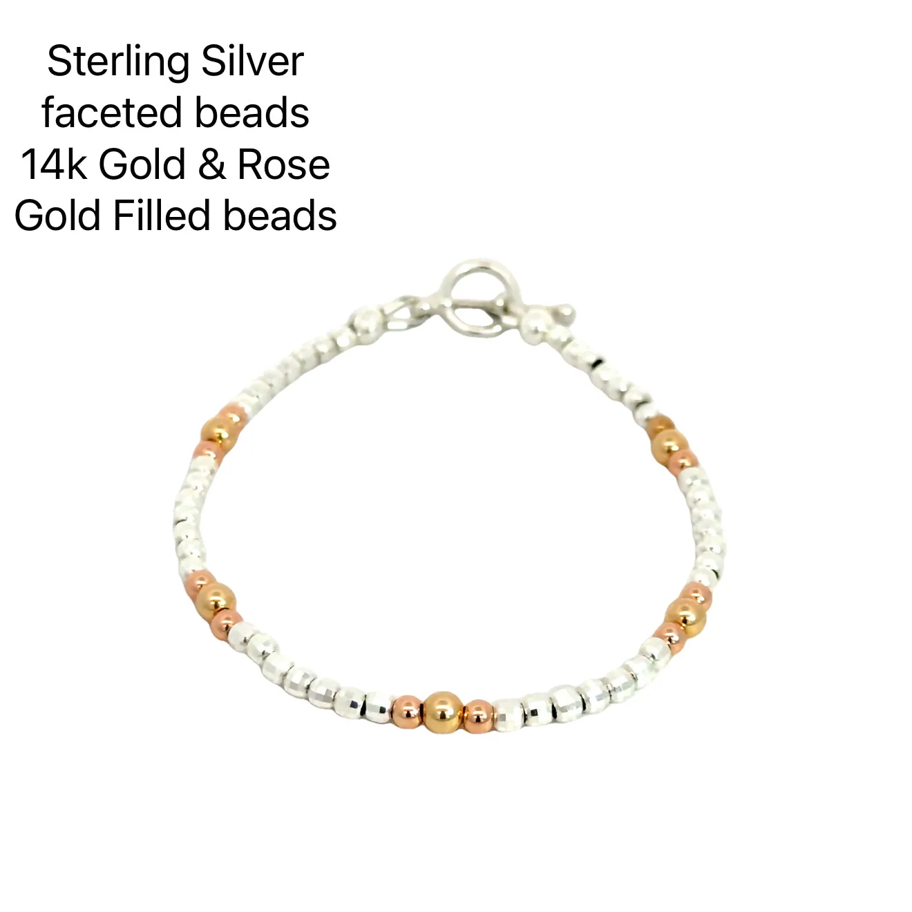 Yellow Gold & Rose Gold Filled & Sterling Silver Beaded Bracelet, Jewelry
