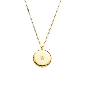 Yellow Gold Plated Round Locket Set With Cubic Zirconia