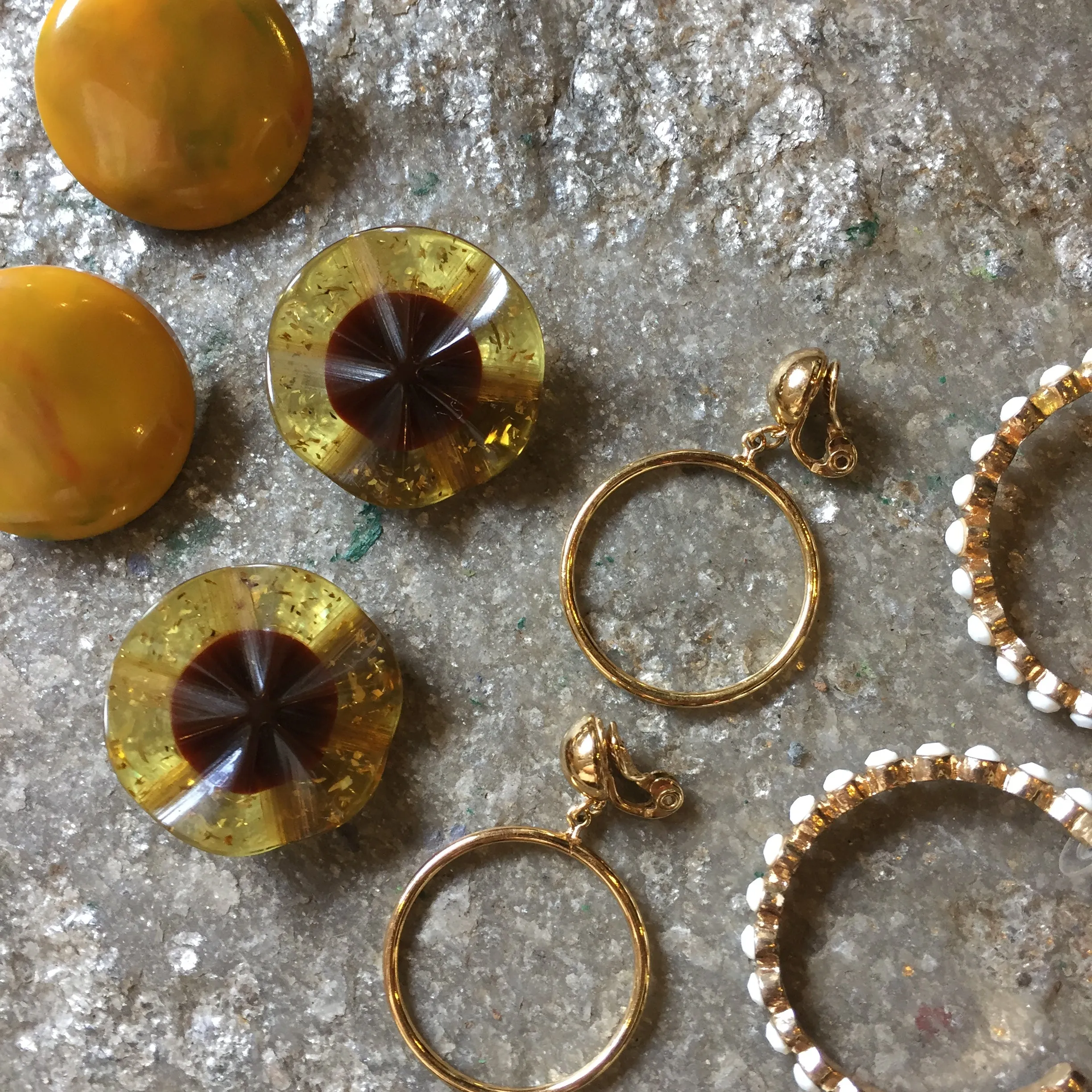 Yellow Marbleized Bakelite Earrings