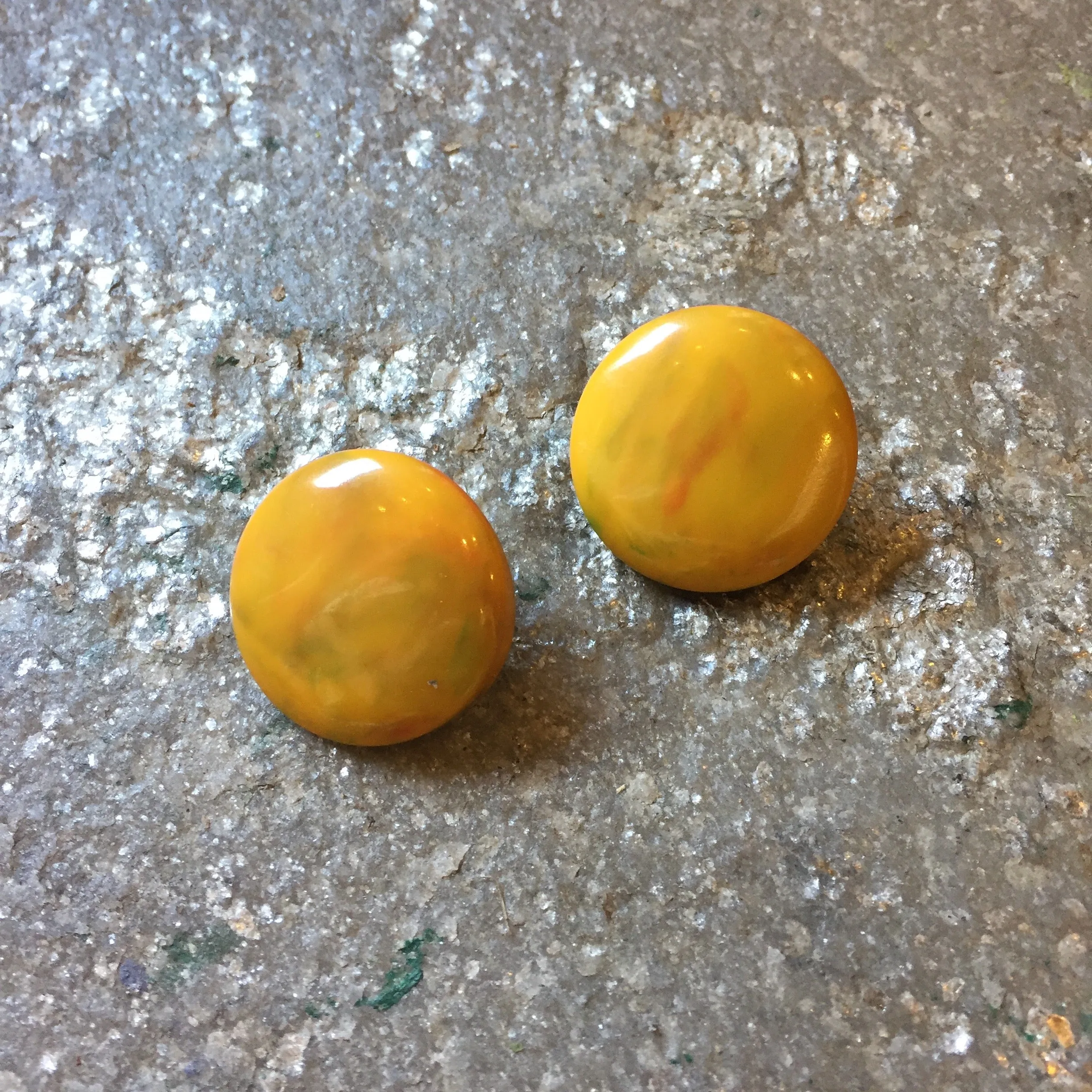 Yellow Marbleized Bakelite Earrings