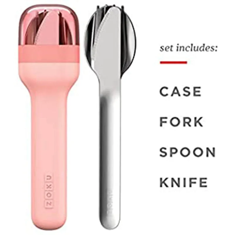 Zoku Pocket Stainless Steel Cutlery with Travel Case | Set of 3 | Peach