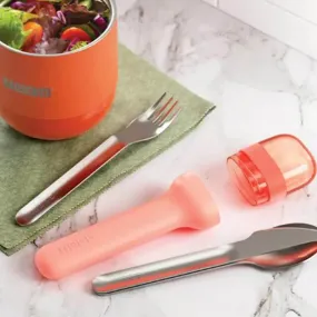 Zoku Pocket Stainless Steel Cutlery with Travel Case | Set of 3 | Peach