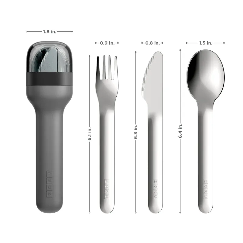 Zoku Pocket Stainless Steel Cutlery with Travel Case | Set of 3 | Peach